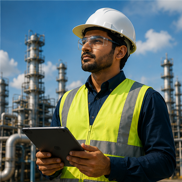 Safety officer reviewing site documents
